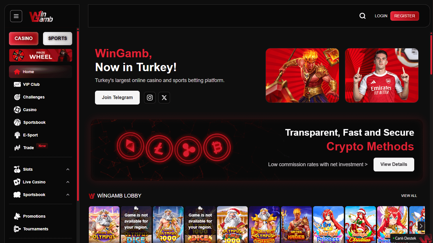 Wingamb Casino Desktop screenshot